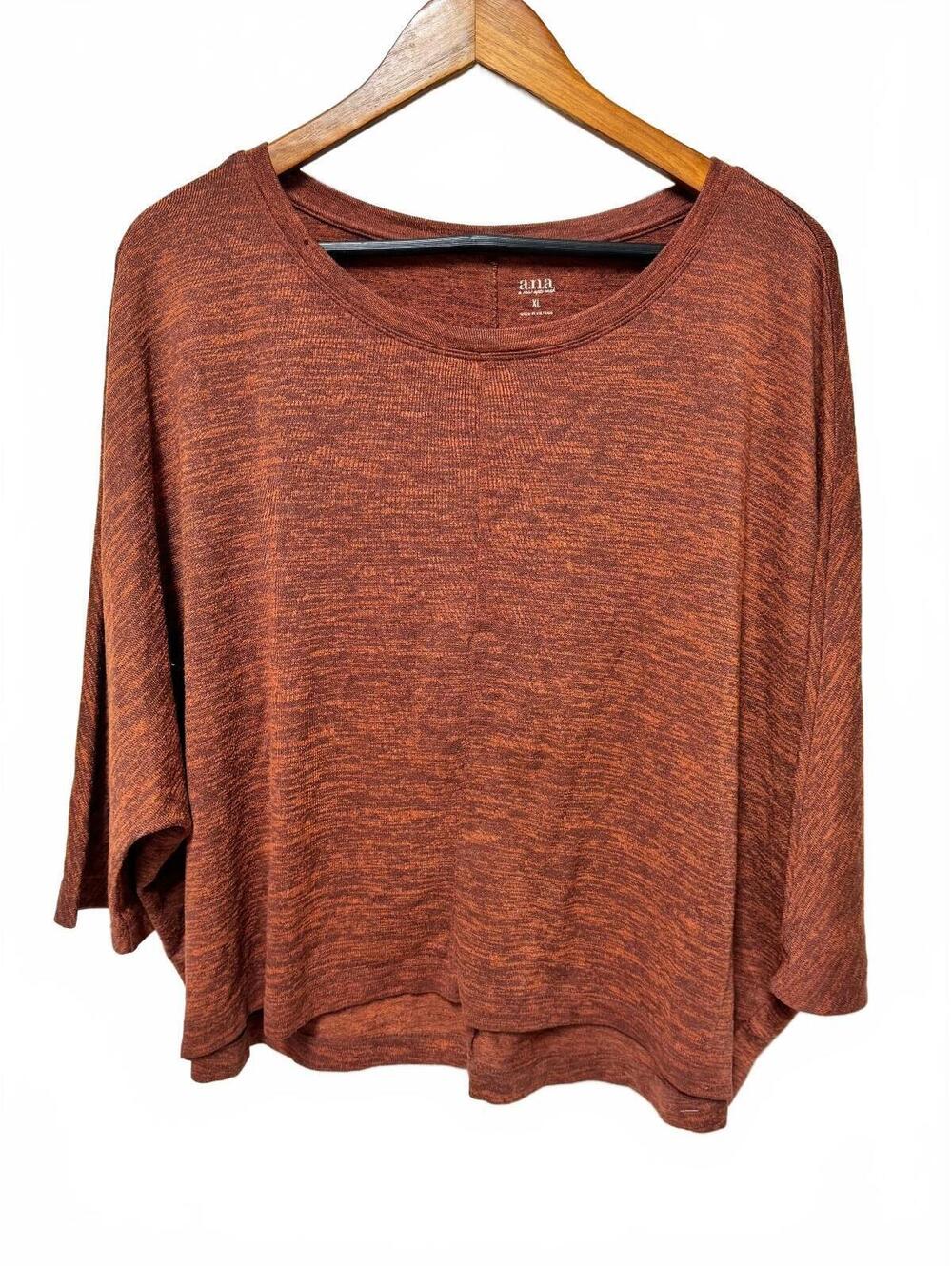 a.n.a A New Approach Women XL Rust Marled Knit Short Sleeve Dolman Top